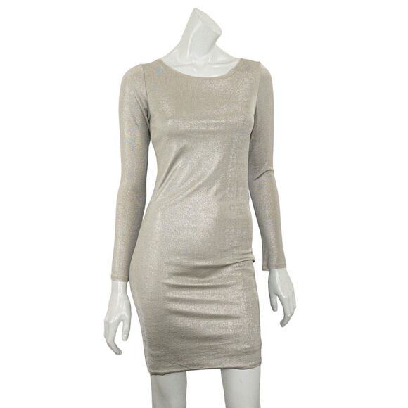 Alice & Olivia Tabitha Metallic Silver Bodycon Dress Long Sleeve Size S - Picture 1 of 9